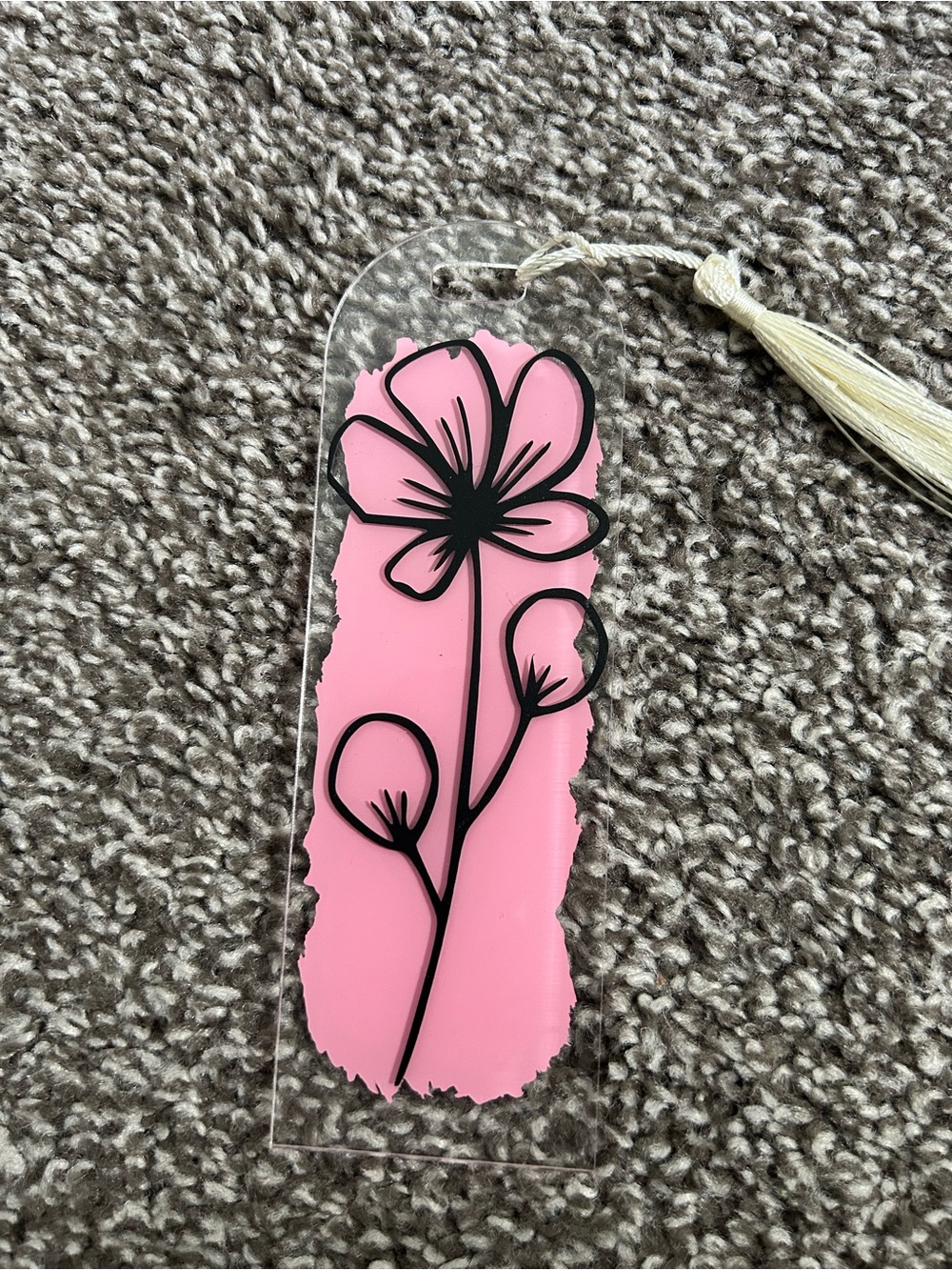 Pink Floral Acrylic Bookmark Key/ Card Holder with Tassel